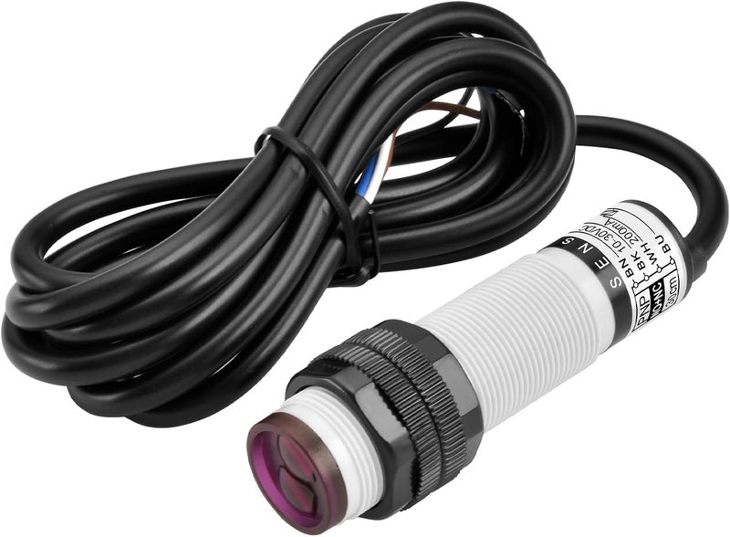 Heschen M18 Column Infrared Photoelectric Proximity Switch, Diffuse Reflection Type, E3F-DS30P3, Detection Distance 10-30CM, 10-30VDC 200mA, PNP NO+NC, 4 Wire - Image 1